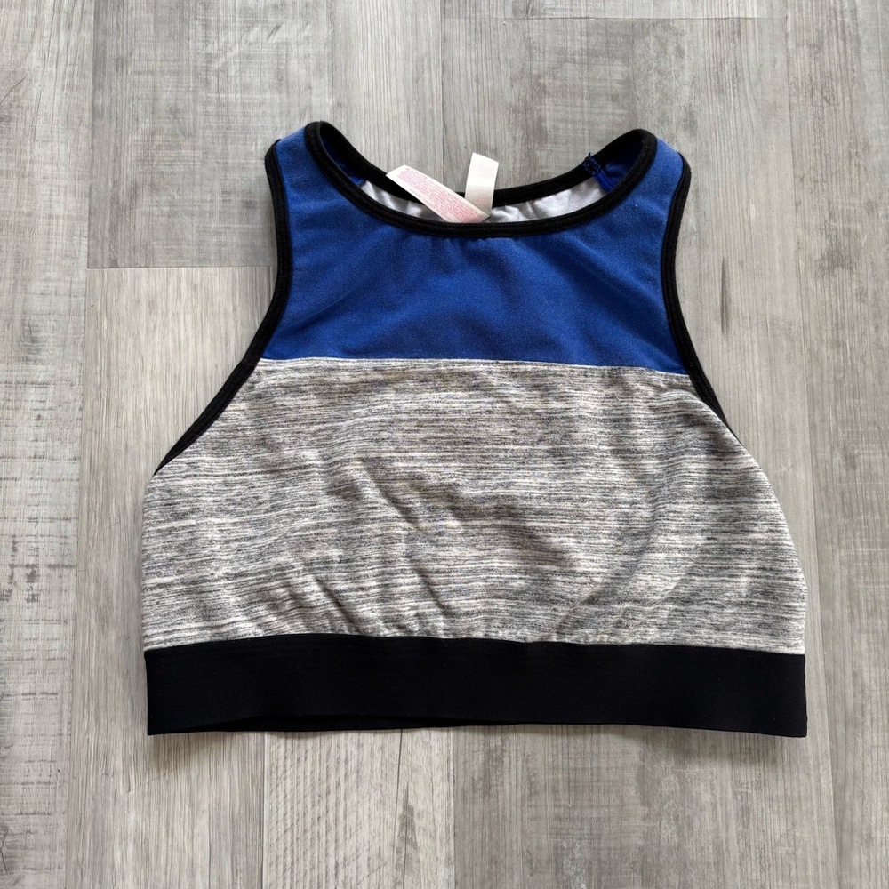 PINK Victoria's Secret Blue, Heather Gray & Black Colorblock Cropped Tank